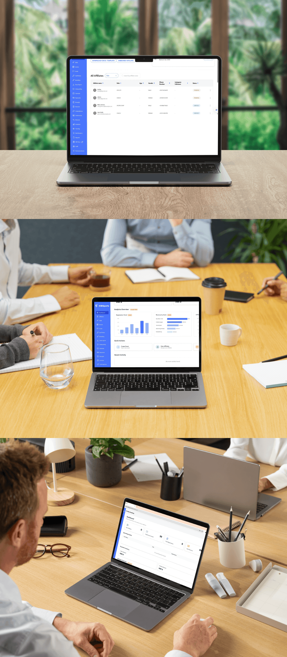 KIBI Sports admin portal dashboard